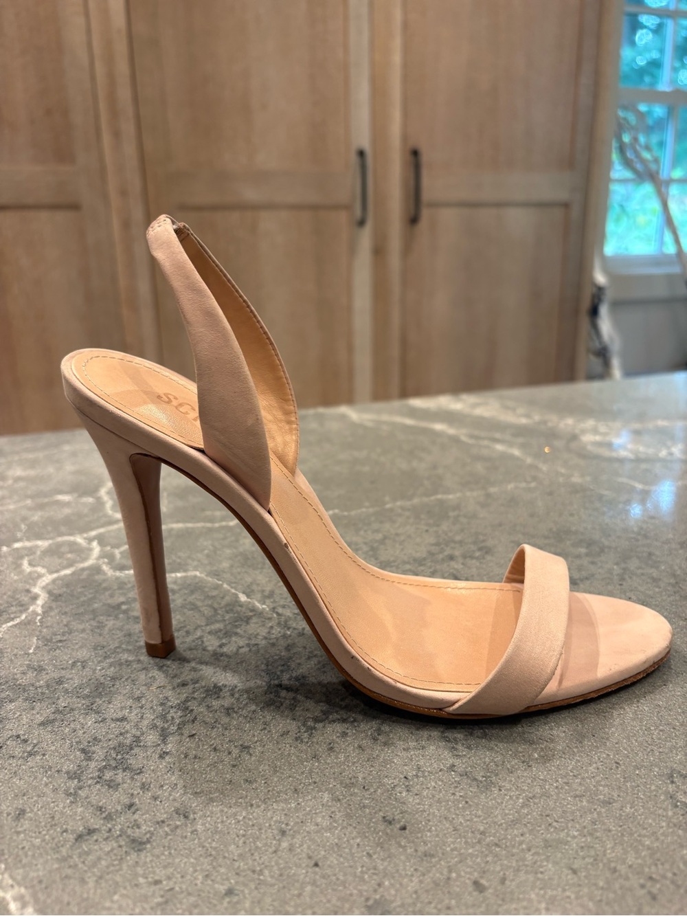 SCHUTZ Blush Nude Slingback Stiletto Sandals